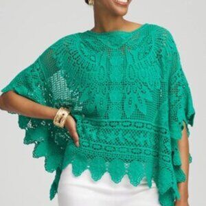 NWT Chico's Green Lace Crochet Poncho from Current Collection S/M